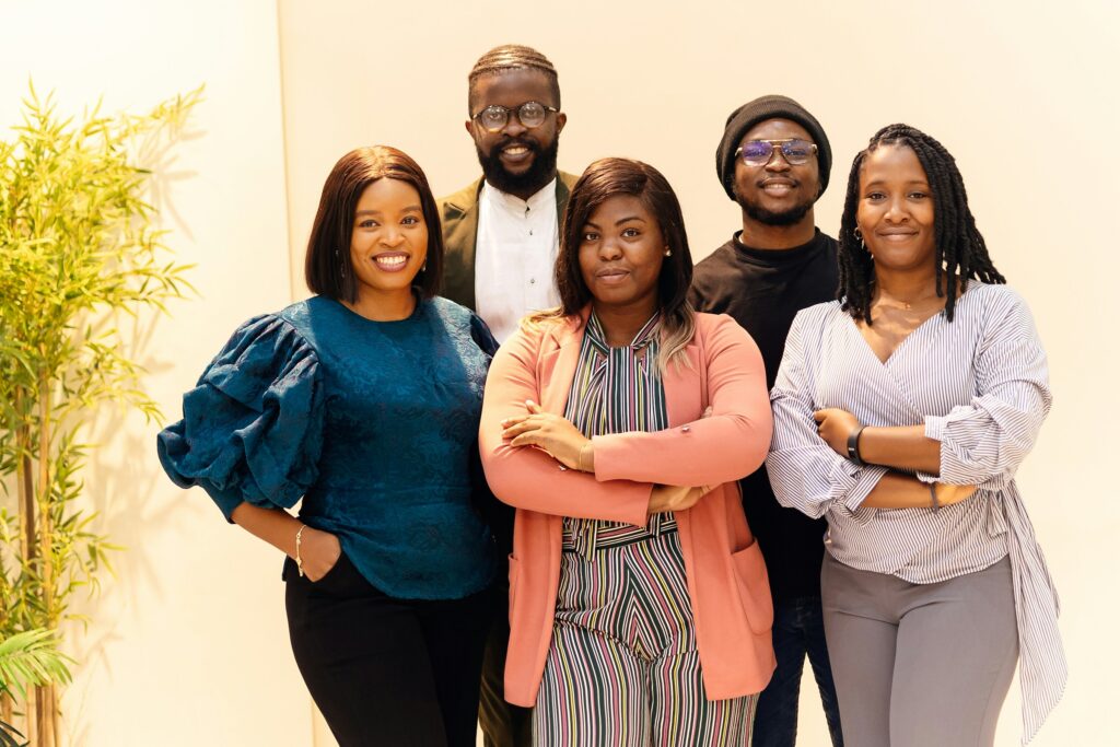 Diverse group of colleagues smiling together