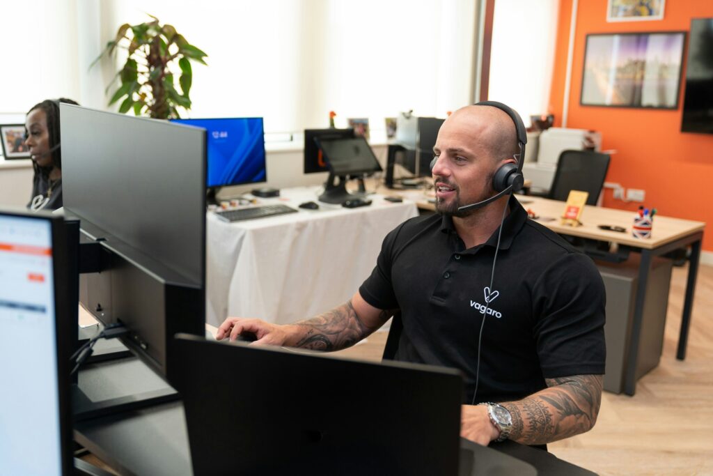 Professional focused on work at a desktop computer